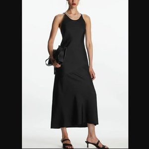 COS NWT Silk Adjustable Halterneck Midi Dress Black